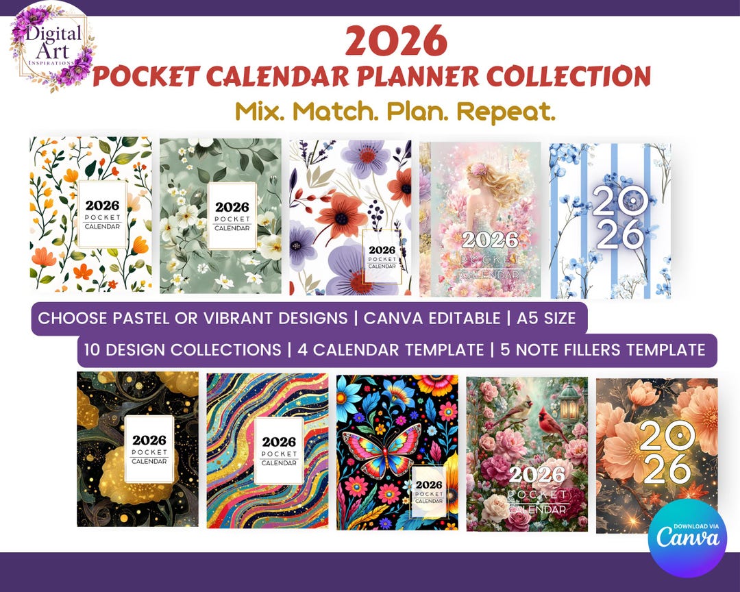 2026 Pocket Calendar Printable, A5 Planner Inserts, Minimalist Monthly ...