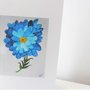 Big Blue Flower, carte vierge écrivez votre propre msg. amitié fleur bleue pensant à toi carte vierge