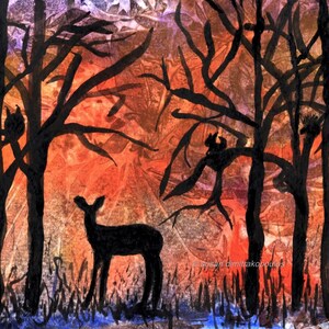 La carte de la forêt enchantée de l’aquarelle originale écrire son propre message nature animaux paysage forestier fantaisie pépinière amitié retraite