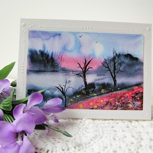 Tôt le matin, carte vierge écrivez votre propre msg. matin brumeux fleurs amitié appréciation penser à vous art populaire carte vierge