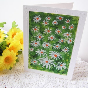 Marguerites pour vous, carte vierge écrivez votre propre msg. art folklorique fleurs amitié appréciation penser à toi carte vierge