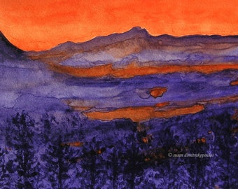 Canadian Sunset, watercolour orange purple scenery, islands, cottage life home decor, hostess gift housewarming gift wall art