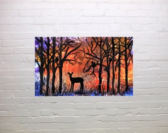 The Enchanted Forest print from original watercolour wall art nature animals forest scenery woodland nursery friendship retirement gift