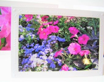 Shaded Beauties flower blank greeting card, mixed flowers, write own msg