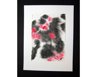 Abstract, India ink and watercolour on rice paper, Red and Black, Japanese sumi-e