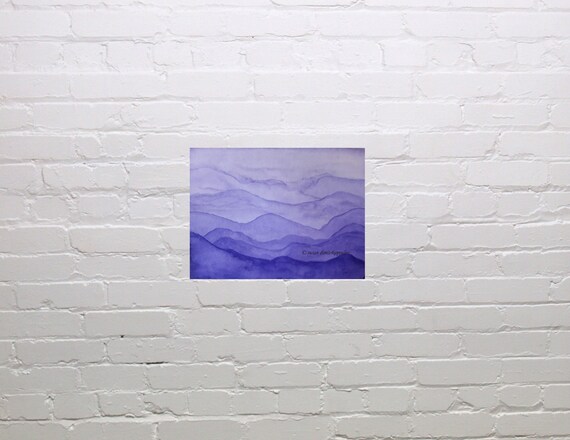 Rolling Hills - mauve original watercolour, scenery, mountains, lilac, countryside  home decor, hostess gift, housewarming gift