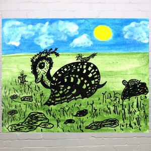 Snurtle and Friends, tortue, oiseau, papillon, imprimé de la crèche, carte d’enfant, blanc, écrire son propre message