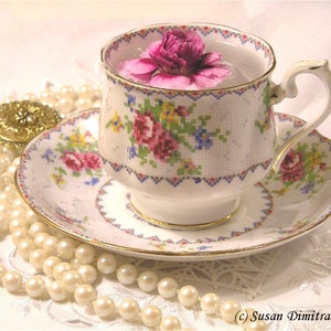 Gatsby Tea Time card, vintage Royal Albert China, Mother&#39;s Day, friendship, write your own message, blank greeting card  5 x 7