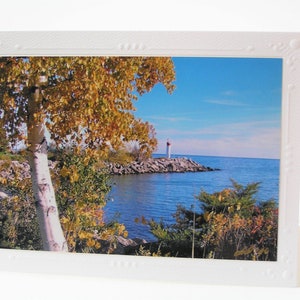 Bluffers Park Lighthouse, Scarborough Bluffs carte de vœux vierge d’automne, écrivez propre msg, carte d’anniversaire d’amitié carte de remerciement