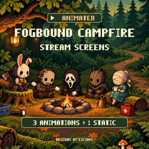 Horror Forest Campfire | Cute Horror Pixel Art Campfire | Starting Soon, BRB, Ending & Offline | Twitch OBS