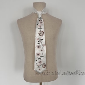 Pink&White Flower Tie,Wedding Necktie Colorful Diamond Ties for Men Wedding Necktie,Embroidered Ties, Groomsmen Tie, Prom tie, Groom tie