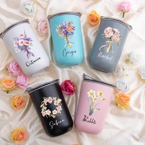 Personalized Stainless Steel Tumbler: Custom Insulated Travel Mug, 27 designs to choose from, 5 cup colors