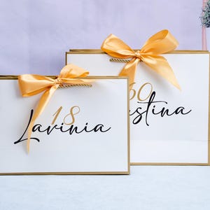 Sac cadeau d'anniversaire personnalisé avec nom, sac cadeau d'anniversaire pour filles, maman, papa, 16e, 18e, 21e, 28e, 40e, 50e, 60e, 80e anniversaire