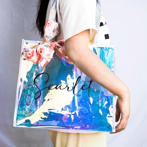 Personalized Holographic Tote Bag: Custom Iridescent Beach Tote