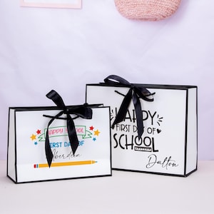 Personalized Preppy Back to School Gift Bags with Name for Teachers, Happy First Day of School gift bag, Gifts from teachers to students