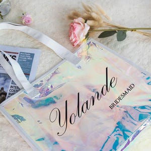 Personalized Holographic Tote Bag: Custom Name Beach Tote with Charm