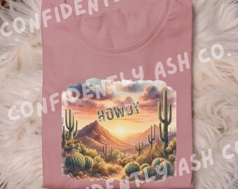 Hola Atardecer PNG: Diseño de sublimación de cactus occidentales (Descarga digital)