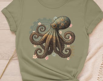 Steampunk Octopus T-Shirt Design: Boho Nautical Clipart (Digital Download)