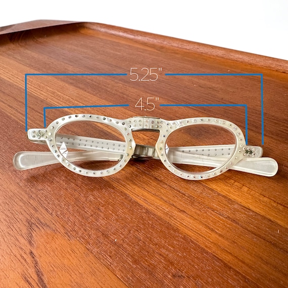 Vintage Cat Eye Rhinestone Folding Eye Glasses - image 8
