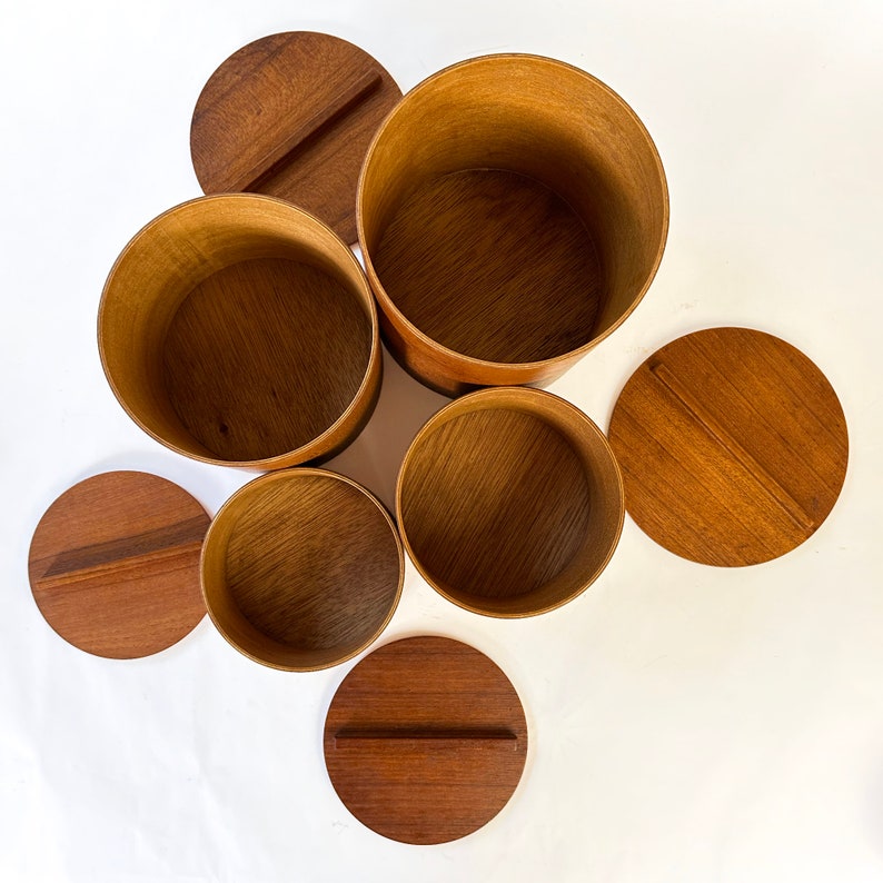 MCM Teak Canisters Rare Horizontal Grain Design image 5