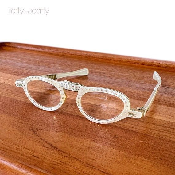 Vintage Cat Eye Rhinestone Folding Eye Glasses