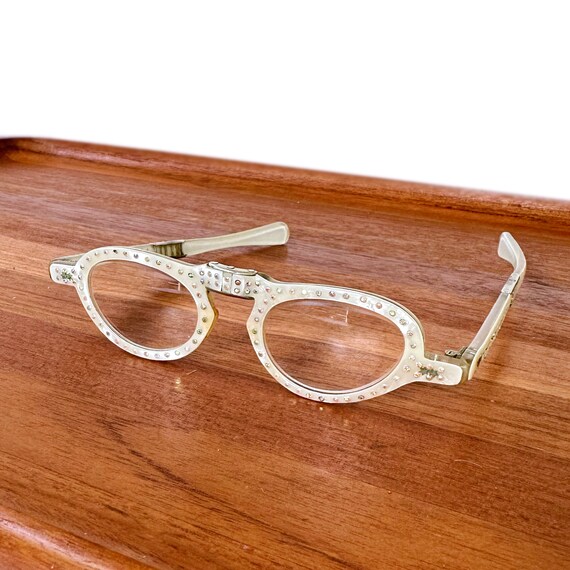 Vintage Cat Eye Rhinestone Folding Eye Glasses - image 10