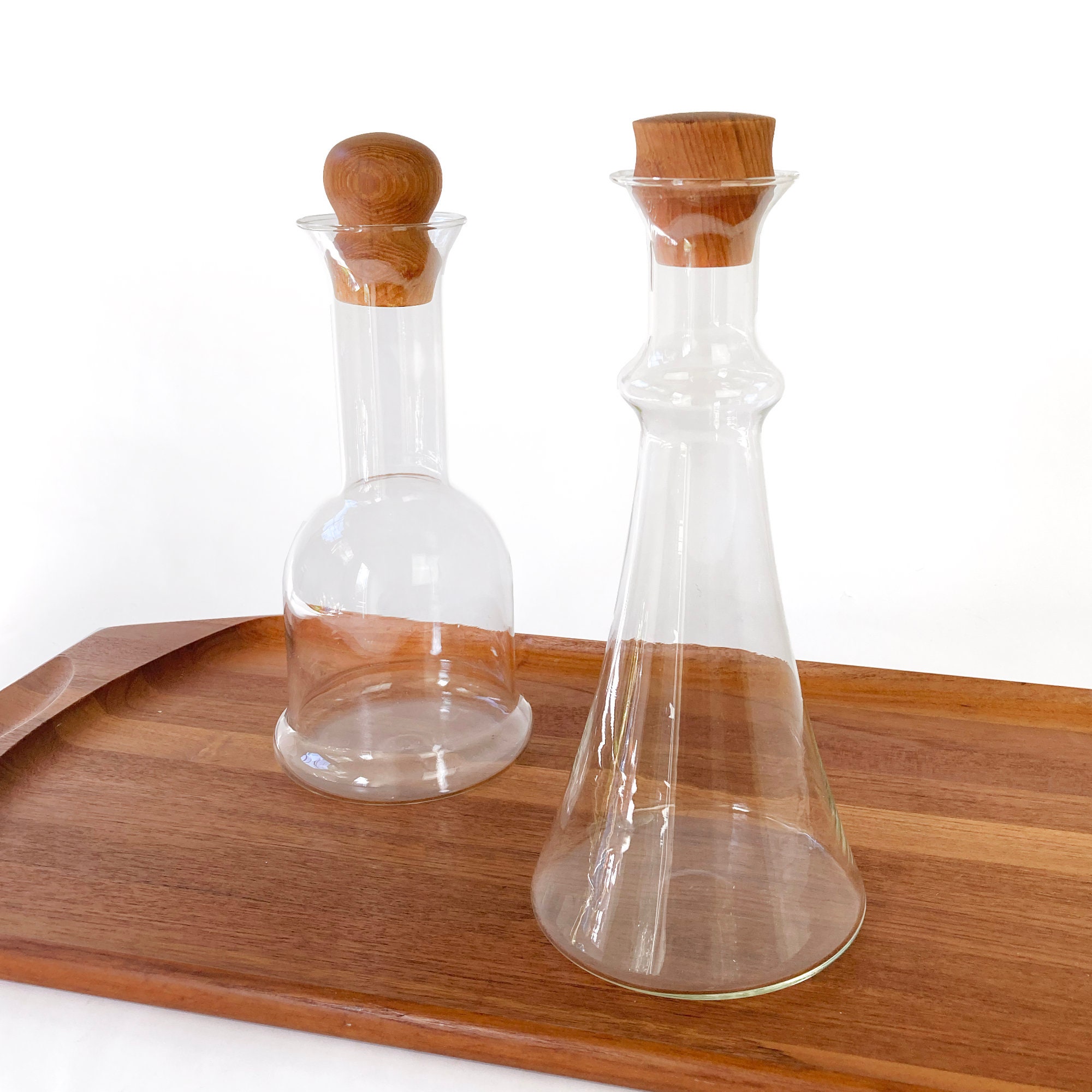 Veans Tableware Single Serving Glass Wine Carafe 6.5 oz - Mini Decanters - Small Individual Carafes, Set of 4 - w/Coasters