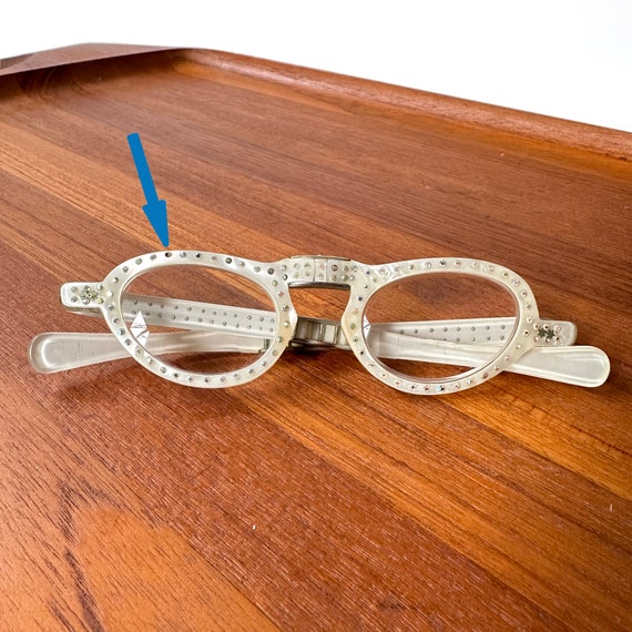 Vintage Cat Eye Rhinestone Folding Eye Glasses - image 9