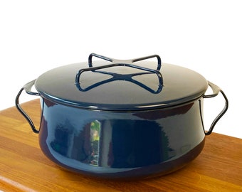 MCM Dansk Kobenstyle Enamel Stock Pot Enamelware Midnight Blue