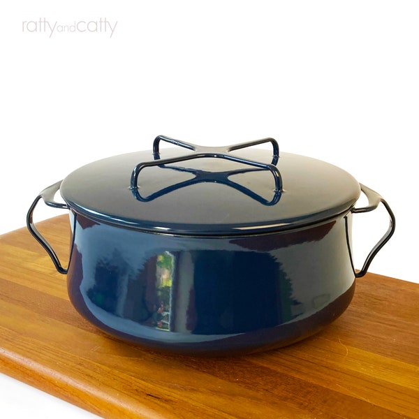 MCM Dansk Kobenstyle Enamel Stock Pot Enamelware Midnight Blue