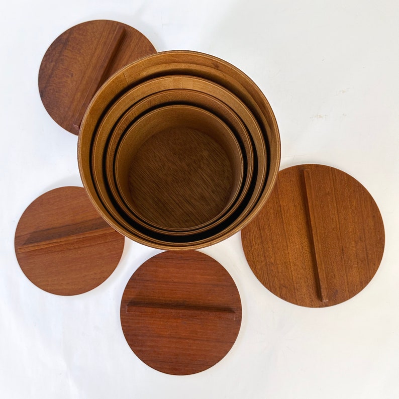 MCM Teak Canisters Rare Horizontal Grain Design image 4