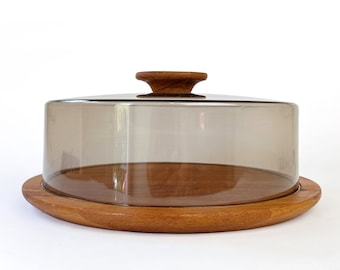 Mid-Century Danish Teak Charcuterie Board with Lucite Dome