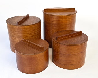 MCM Teak Canisters Rare Horizontal Grain Design