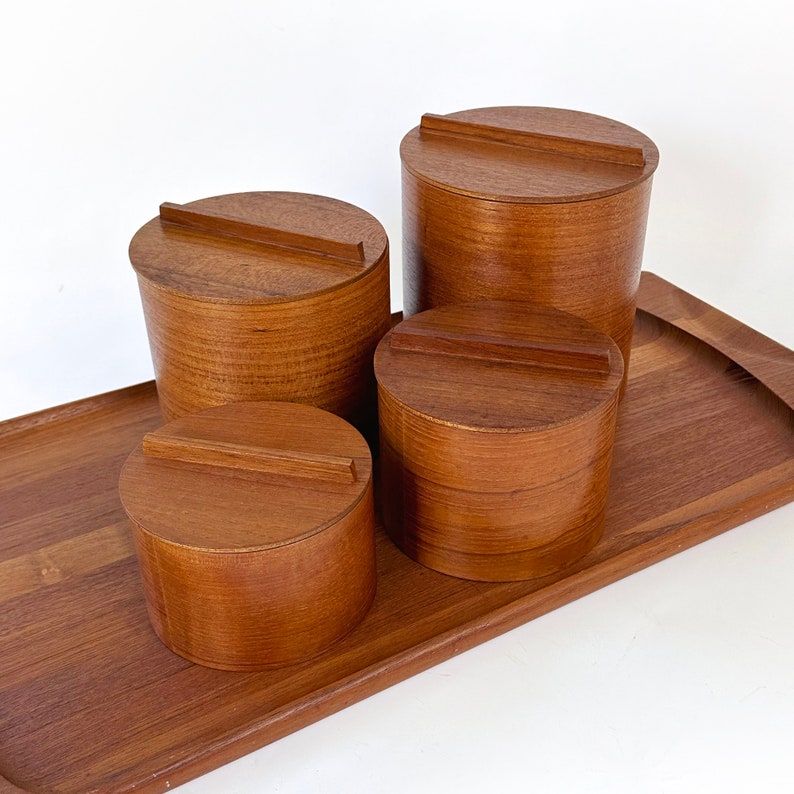 MCM Teak Canisters Rare Horizontal Grain Design image 2