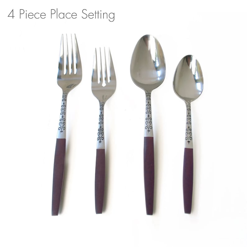 BROWN Handled Interpur Flatware 4 Piece Place Setting and More image 1