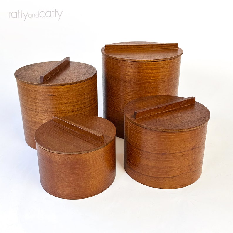 MCM Teak Canisters Rare Horizontal Grain Design image 8