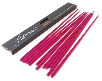 Hand-dipped Pencil Thin Tiny Taper Candles Box of 12 Magenta