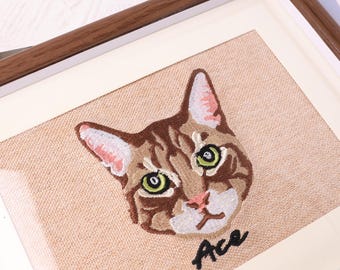 Embroidered Pet Portrait Frame, Custom Dog Cat Memorial, 8 inch