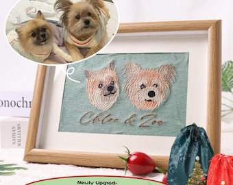Embroidered Pet Photo Frame: Custom Cat & Dog Portrait, Pet souvenir, Christmas gift, pet photo frame, Pet embroidery portrait