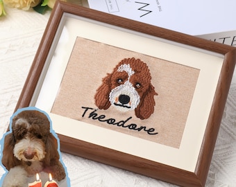 Custom Embroidered Pet Portrait:Personalized Dog & Cat Memorial Keepsake,Custom Dog Gifts,Embroidered Personalized Cat Frame With Photo Name
