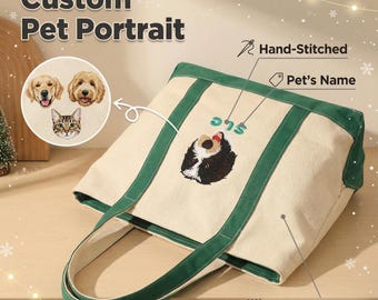 Custom Embroidered Pet Portrait Tote Bag, Dog Cat Lover Gift, gift for dog, giifts for pet lover, personalized gift, Mother's Day gift