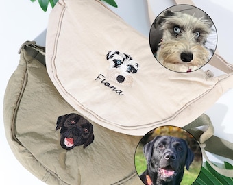 Haustier Porträt Tasche, Crossbody Tasche, Gürteltasche nach Maß, Hundeportrait, Haustier Gesicht bestickt, Nylon Crossbody Tasche für Frauen & Studenten