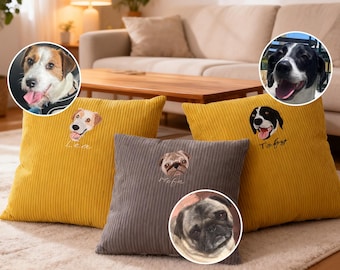 Custom Embroidered Pet Portrait Pillow, Personalized Dog Cat Memorial Gift