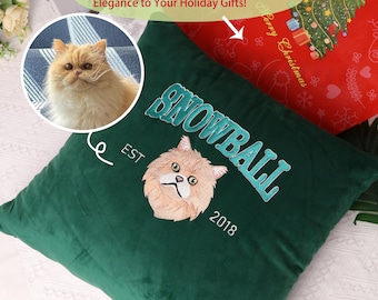 Personalized Pet Portrait Pillow - Custom Embroidered Pet Face on Soft Velvet | Unique Pet Lover Gift