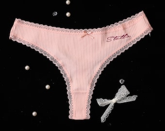 Tanga de algodón bordada personalizada, nombre personalizado bordado, ropa interior de algodón bordada personalizada - Lencería personalizada