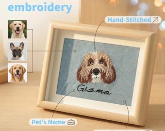 Custom Embroidered Pet Portrait:Personalized Dog & Cat Memorial Keepsake,Custom Dog Gifts,Embroidered Personalized Cat Frame With Photo Name