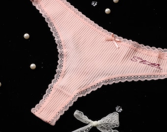 Tanga de algodón bordada personalizada, nombre personalizado bordado, ropa interior de algodón bordada personalizada - Lencería personalizada