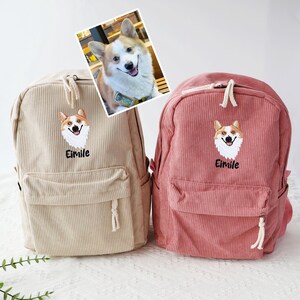 Sacs à dos personnalisés pour animaux de compagnie, sacs à dos en velours côtelé brodés, cadeaux pour la fête des pères, cadeaux pour la fête des enfants, sacs à dos brodés haut de gamme
