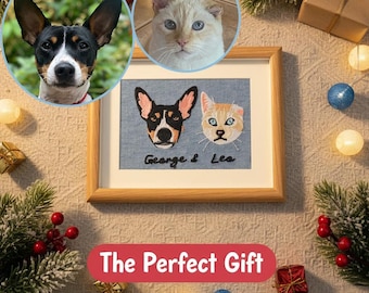 Custom Embroidered Pet Portrait:Personalized Dog & Cat Memorial Keepsake,Custom Dog Gifts,Embroidered Personalized Cat Frame With Photo Name