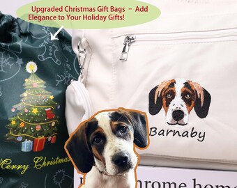 Custom Dog Portrait Bag - Personalized Pet Name Tote, Festive Bag, Personalized Pet Embroidery Bag, Dog Mom Gift